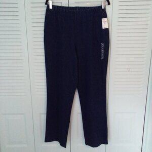 NWT LANDS END 6 SPORT KNIT STRAIGHT LEG MED INDIGO STRETCH DENIM ELASTIC WAIST